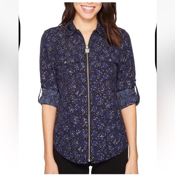 Michael Kors Navy and Gold Women's Full Zip Top Size M - Picture 3 of 12